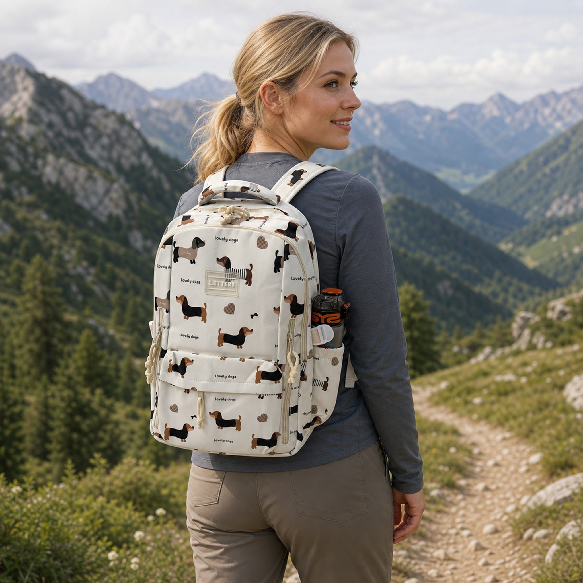 Mochila Beige Estampado Perritos