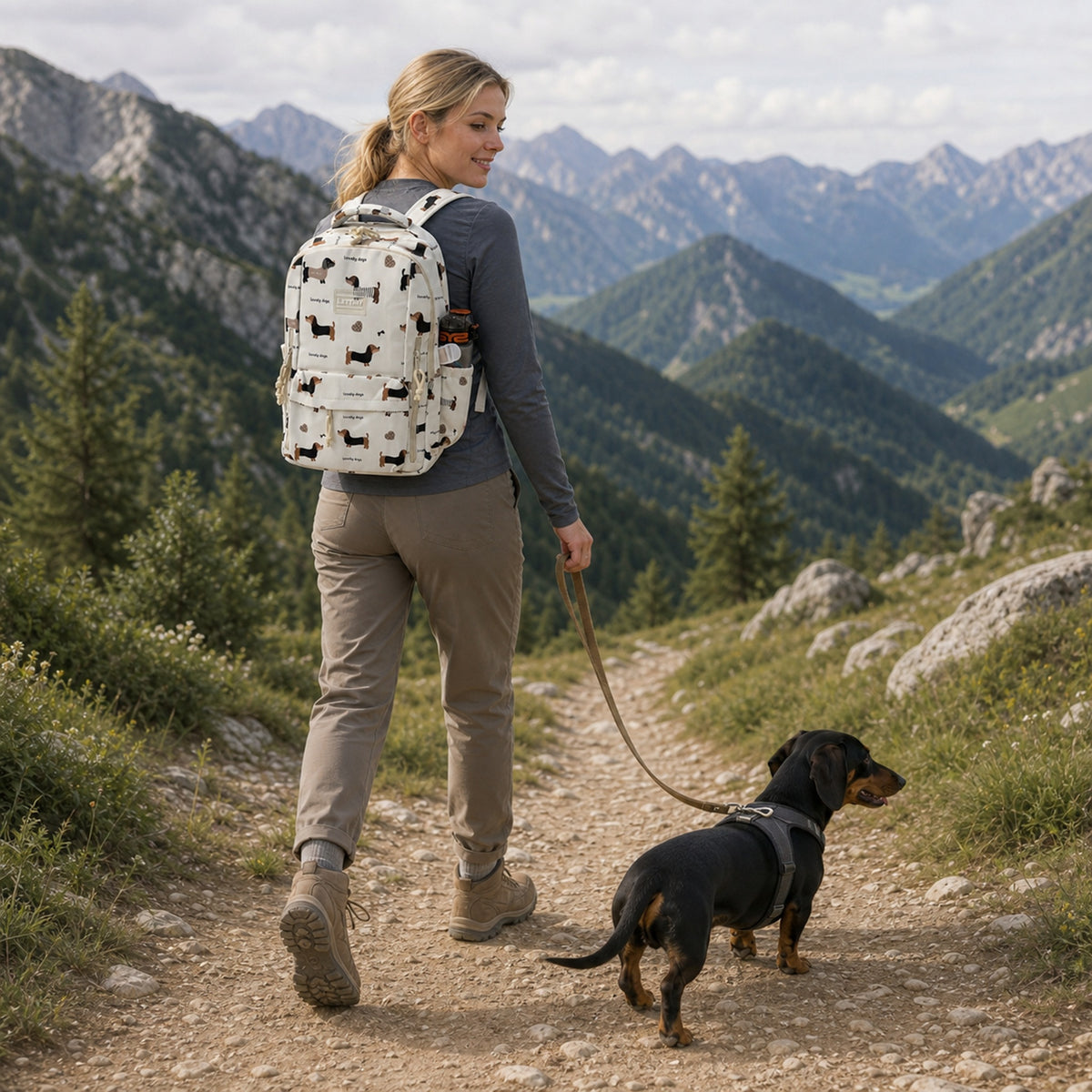 Mochila Beige Estampado Perritos