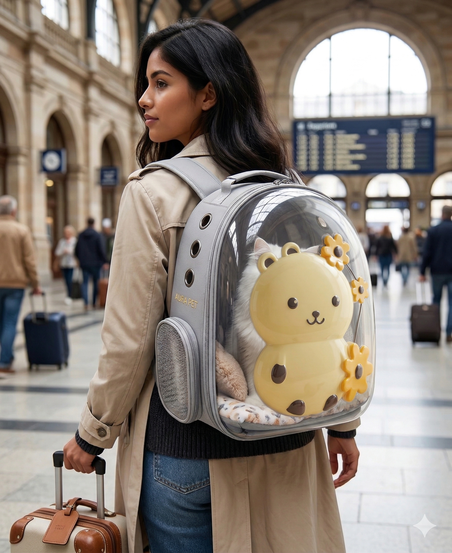 Mochila transportadora con diseño de oso