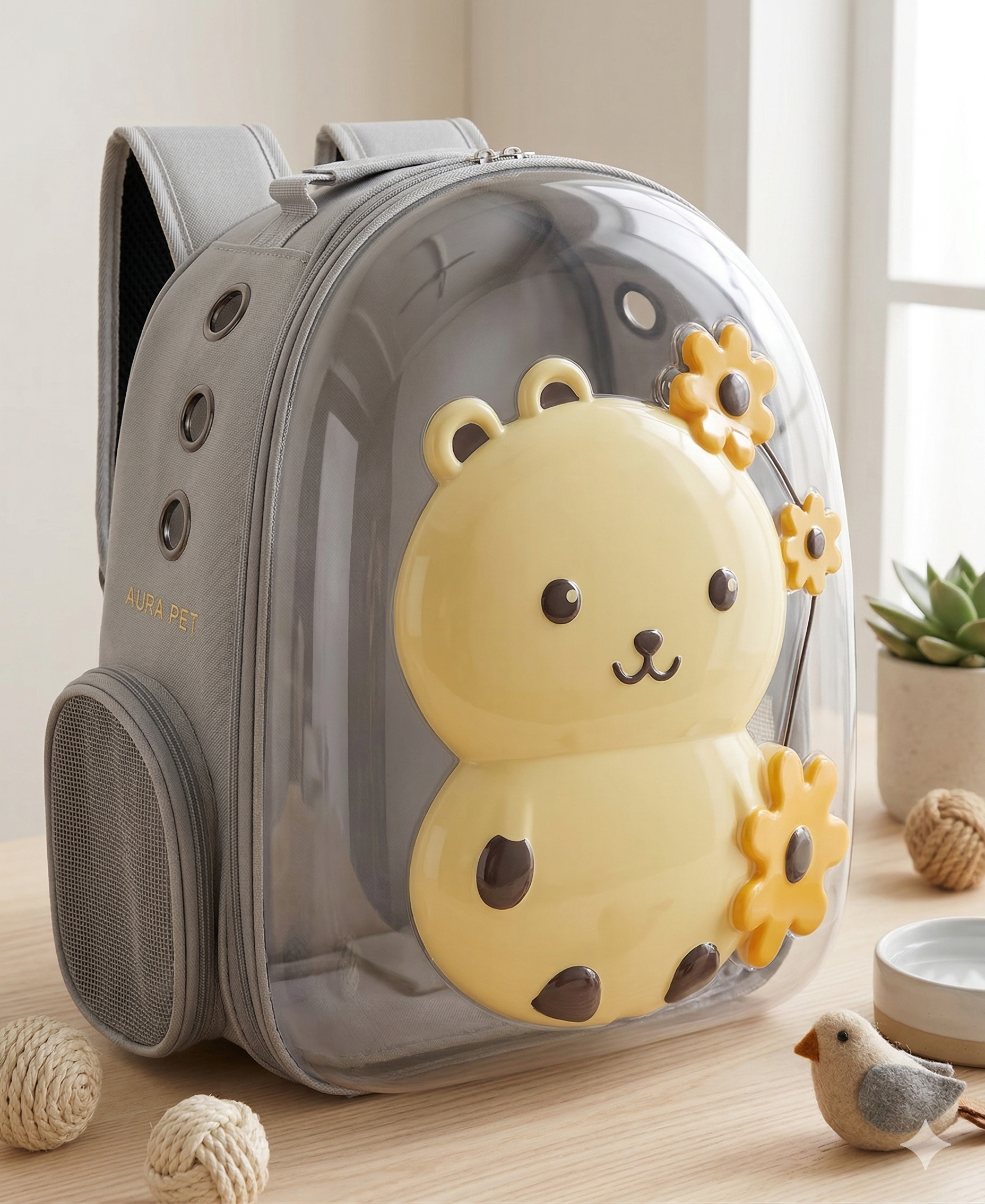 Mochila transportadora con diseño de oso