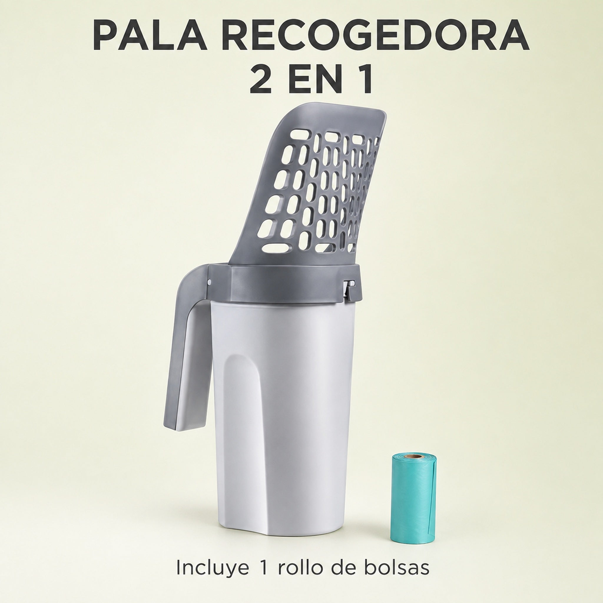 Pala Recogedor 2 en 1 para Arenero de Gatos — Con Dispensador de Bolsas