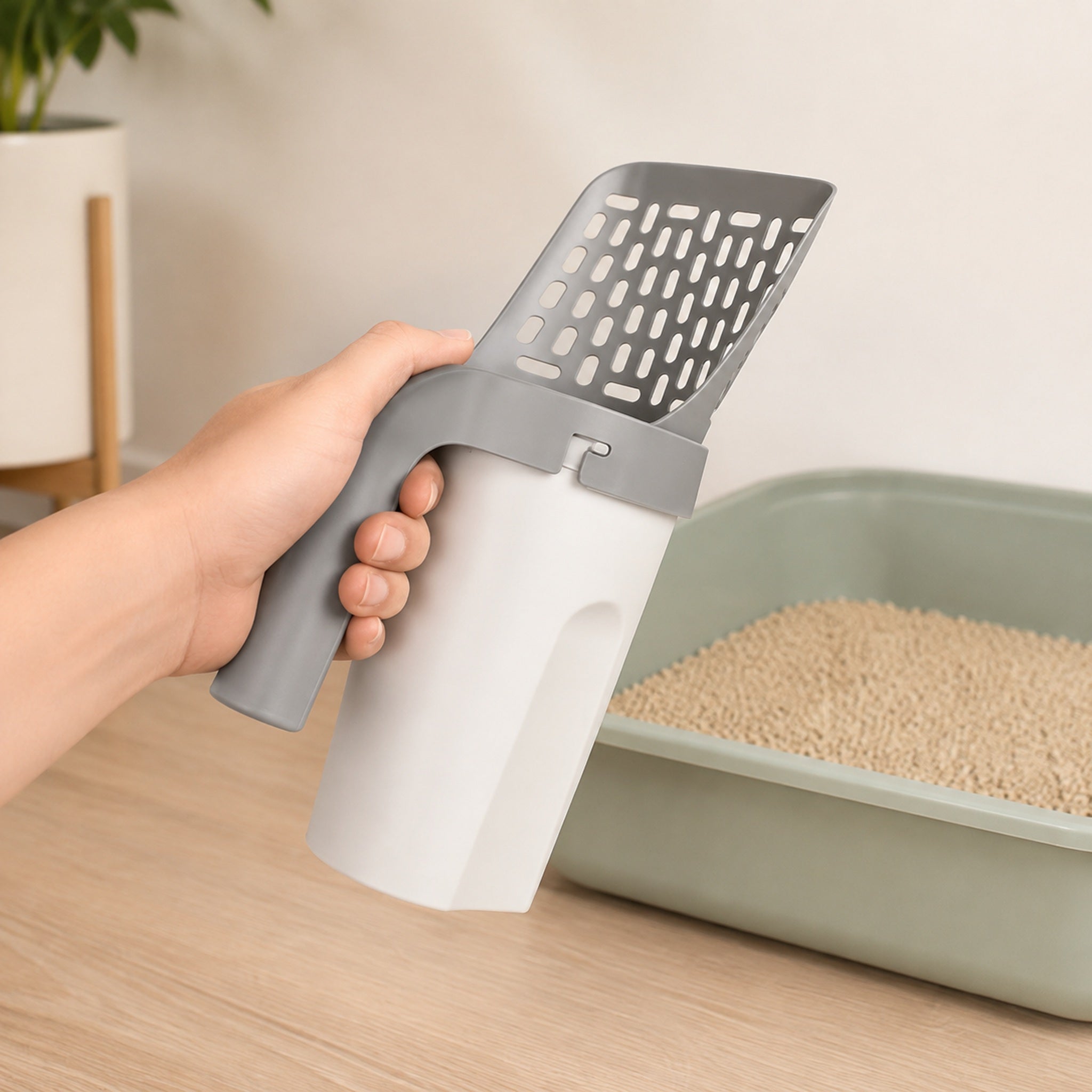 Pala Recogedor 2 en 1 para Arenero de Gatos — Con Dispensador de Bolsas