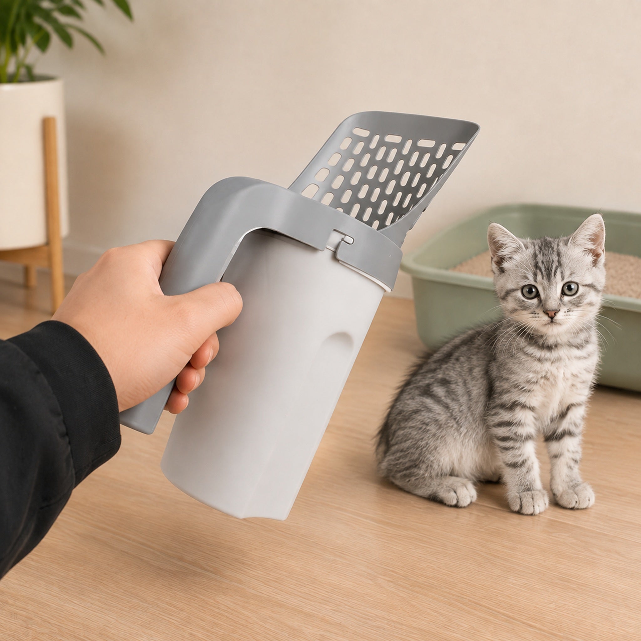 Pala Recogedor 2 en 1 para Arenero de Gatos — Con Dispensador de Bolsas