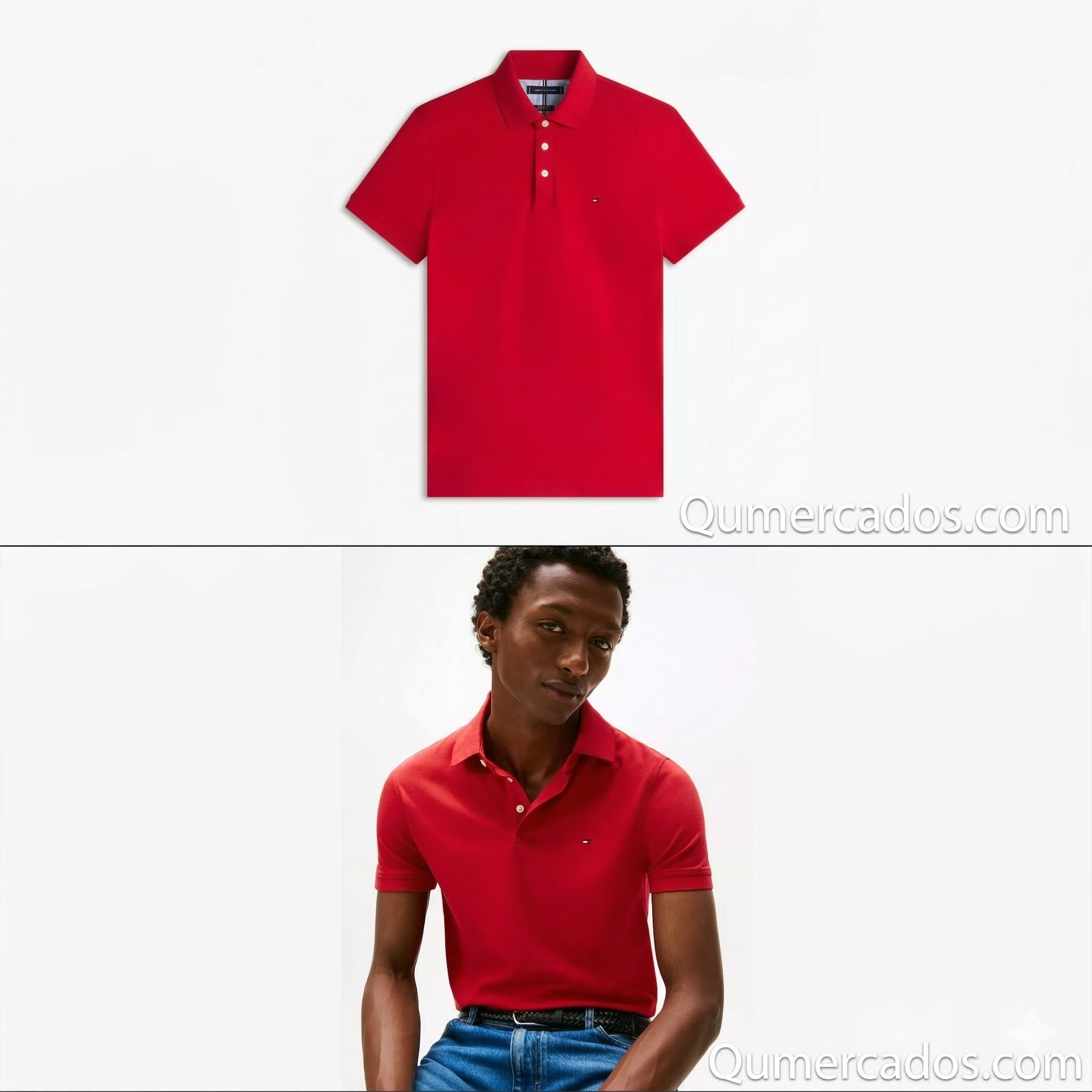 Polo Tommy Piqué Elástico Corte Ajustado Rojo PRODUCTO IMPORTADO