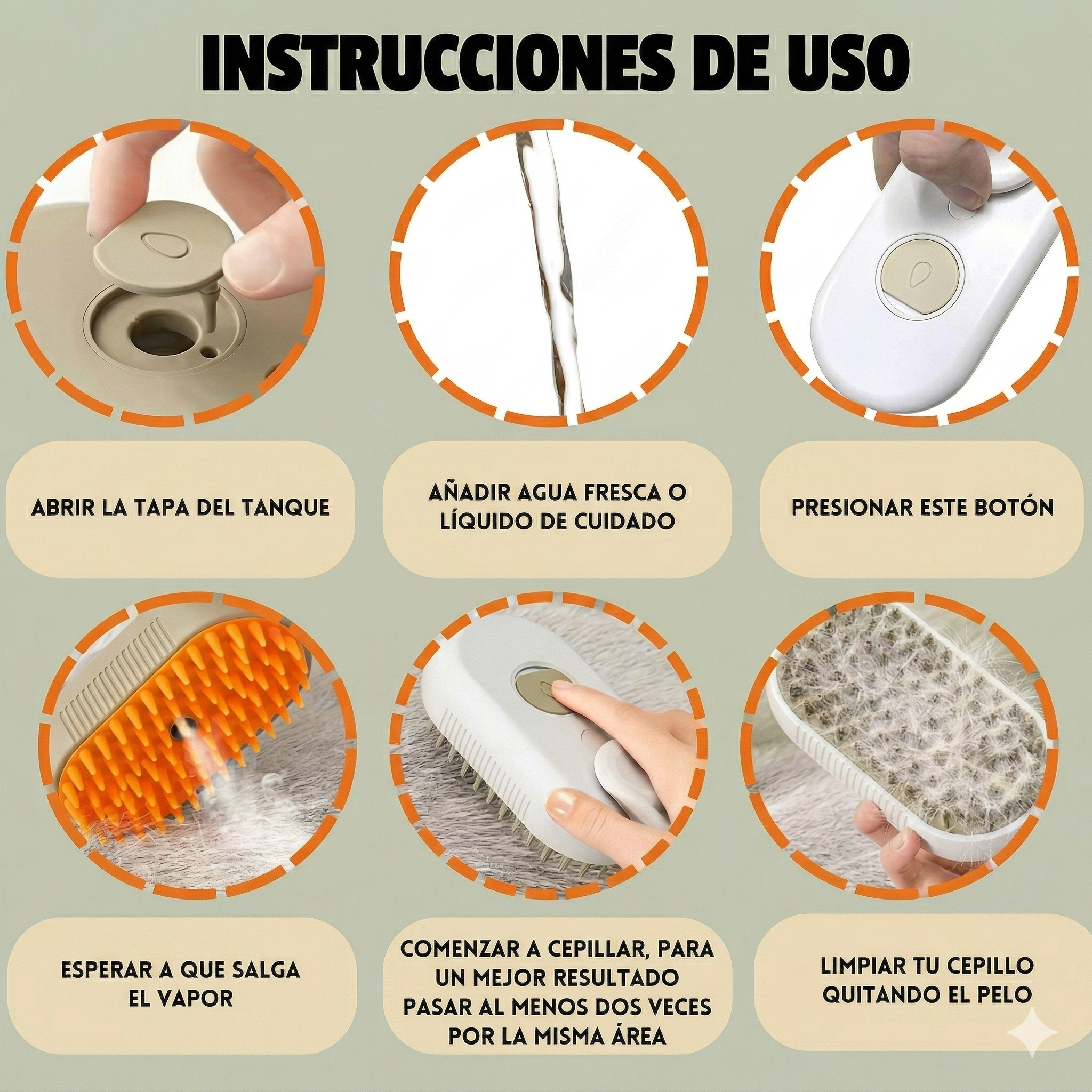 Cepillo A Vapor Para Mascotas Con Manija
