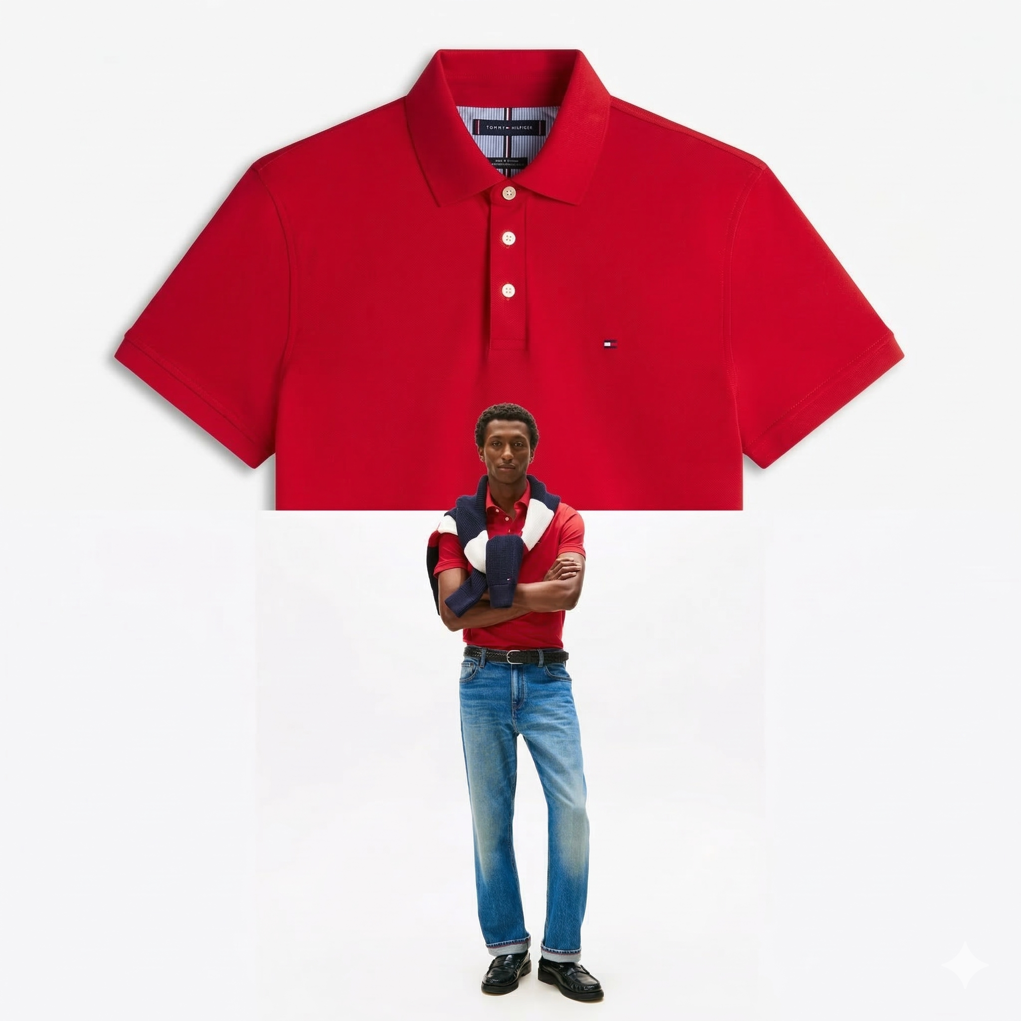 Polo Tommy Piqué Elástico Corte Ajustado Rojo PRODUCTO IMPORTADO