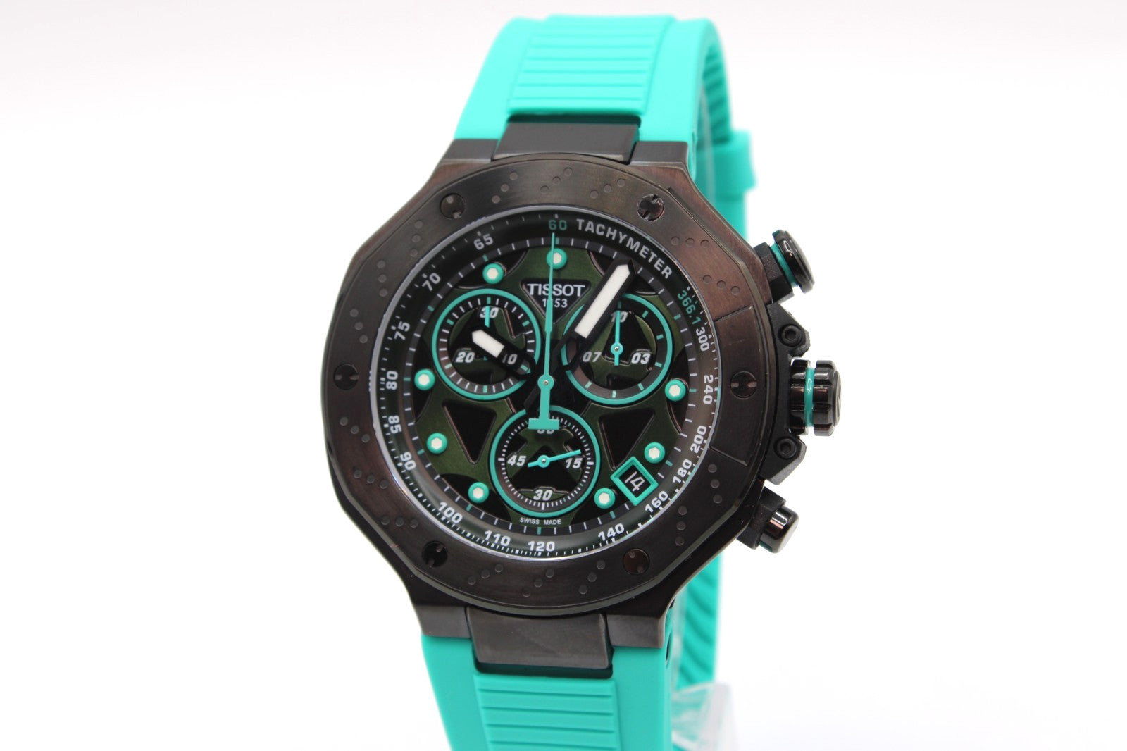 Tissot T-Race T141.417.37.051.01 Cuarzo Esfera Negra Correa Caucho Verde Hombre 45mm