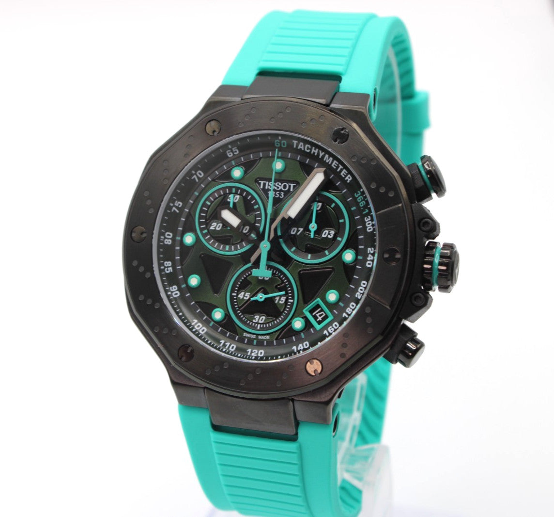 Tissot T-Race T141.417.37.051.01 Cuarzo Esfera Negra Correa Caucho Verde Hombre 45mm
